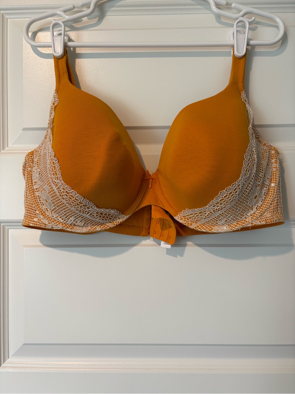 Cacique Mustard T-Shirt Bra with Cream Lace Trim